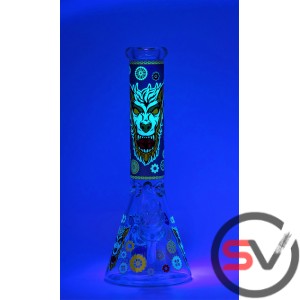 GEARED WEREWOLF GLASS BEAKER WATER PIPE 14inch (GLOW IN DARK)